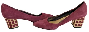 Brian Atwood Maroon Puple Block Heel, Pointed Toe Gold Hardware 6.5, 2.5” heel - Picture 1 of 6