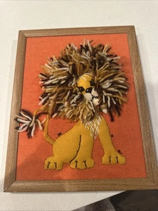 vintage Bucilla Needlework Yarn Work Shaggy Lion Framed. Read - Picture 1 of 8