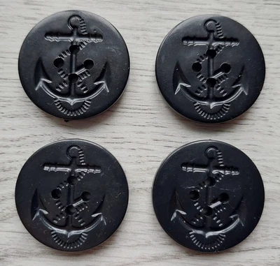 Buttons from a naval pea coat, anchor, plastic, black 1980s, 4 pcs used, US Navy - Image 1 of 4