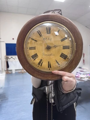 Vintage Wall Clock M Fritz Birmingham Cogs Movement Chains Chime Three Pegs Back - Image 1 of 4