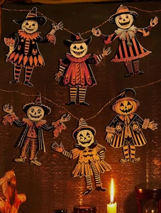 Banner de madera vintage decoración de Halloween 6 piezas decoraciones vintage de Halloween con - Imagen 1 de 12