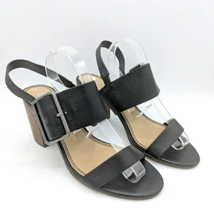 Splendid Womens Size 8 Black Wood Heels Buckle Vacation Open Toe Slingback - Picture 1 of 9