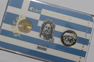 🧭 🇬🇷 GREECE 2 EURO + SILVER MEDAL OLYMPICS CENTENNIAL 2004 CASED MINT SET B88 - Picture 1 of 6
