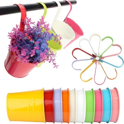 10x Hängetopf bunt Kräutertopf Hängetöpfe Blumentopf Blumenübertopf Balkon Eisen - Bild 1 von 4