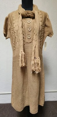 Vestido suéter tejido manga capover mostaza/marrón 3X para mujer con bufanda de Derek Heart Foto 1 de 4