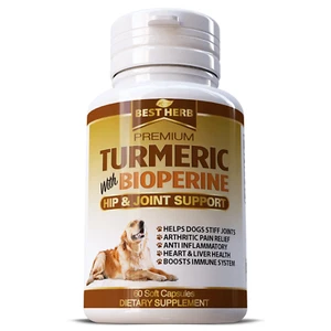 Organic Pet Animal Turmeric for Dogs Eliminate Joint Pain 60 Soft Pill Capsules - Picture 1 of 13