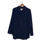 CJ Banks 1X Navy Blue Swiss Polka Dot Button Down Front Blouse Top Shirt Plus