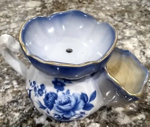 Vintage Foley Blue and White Floral Shaving Mug With Gold Trim - Picture 1 of 4