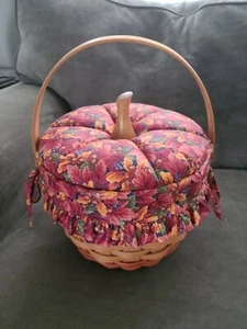 Longaberger 1995 CESTO ZUCCA fodera fogliame autunnale, cravatta zucca, coperchio in tessuto - Foto 1 di 10