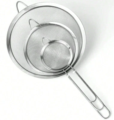 3pcs Stainless Steel Strainer Set - Juice, Soy Milk, Oil, Dumplings, NEW - Image 1 of 4