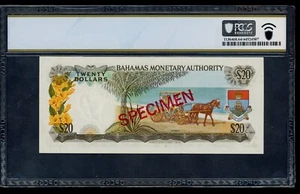 BAHAMAS SPECIMEN 20 DOLLARS L. 1968 PICK # 31s PCGS 64 CHOICE UNC. - Imagen 1 de 2