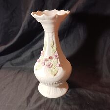 Belleek Cherry Blossom Vase Raised Flower Porcelain Cream NWPL 8th Mark Blue EC