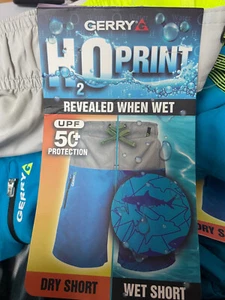Gerry Boys Gray Swim Trunks Shorts(Blue Neon Yellow, M 10/12) H20 PRINT NWT - Picture 1 of 2