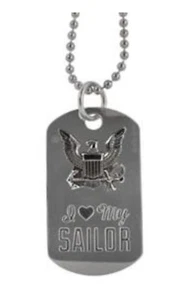 U.S. Navy I Love My Sailor Engravable Small Dog Tag Necklace / Keychain Combo - Picture 1 of 1