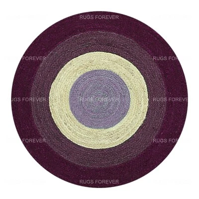 Blu Mano Intrecciato Juta Naturale Area Tappeto Soggiorno Rotondo Kilim Zerbini - Immagine 1 di 4