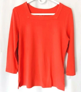 Top Kim Rogers Tejido Talla M Coral Salmón Mangas 3/4 Cuello Cuadrado Algodón Aberturas Laterales - Imagen 1 de 3