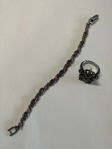 Bracciale e anello in argento e granato - Foto 1 di 2