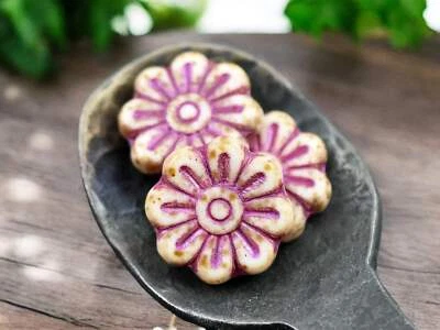 Cuentas de flores de margarita de vidrio checo Picasso de alabastro lavado rosa de 18 mm 6 cuentas Foto 1 de 4