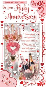 "Tarjeta de 40 aniversario de boda Ruby - flores y chocolates de champán 7,75"" x 5,25" - Imagen 1 de 2