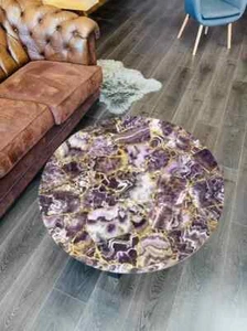 21" Round Amethyst Stone Coffee Table Crystal Healing Gemstone Countertop Decors - Picture 1 of 9