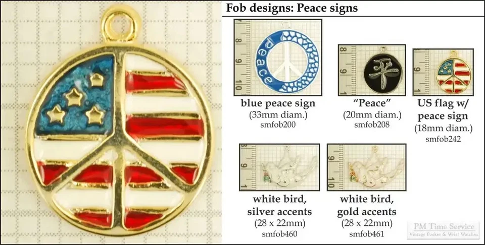 Peace sign & symbol decorative fobs, various designs & keychain options - Image 1 of 1