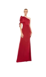 Mac Duggal 55632 Puff Sleeve One Shoulder Dress Size 8 Deep Red Brand New FAST - Picture 1 of 7