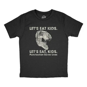Youth Lets Eat Kids Punctuation Saves Lives T Shirt Funny Dinosaur Grammar - Picture 1 of 7
