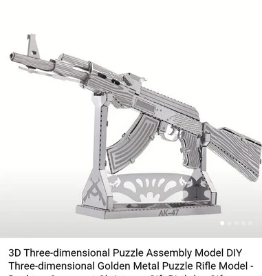 Quebra-cabeça arte metal 3D AK 47 modelo colecionável novo em folha 4,33 X 2,29 - Imagem 1 de 4