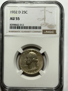 1932-D Washington Quarter AU 55 - Picture 1 of 3