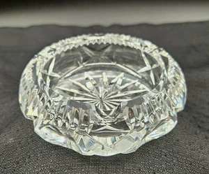 Vintage Sunburst Button Thumbprint Polished Lead Crystal Cigarette Ashtray HEAVY - Picture 1 of 8