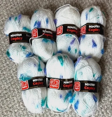 Lot of 7 Copley Popcorn Yarn Skeins Color #822 White with Blues 1.8oz each - Image 1 of 4