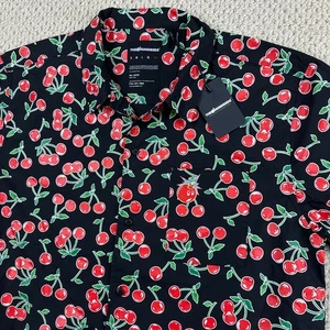 NEW The Hundreds Hawaiian Shirt Men 2XL Black AOP Cherries Adam Bomb Loop Collar - Picture 1 of 12