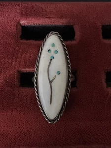 Old Pawn Zuni Ring Sterlingsilber MOP und Türkis Intarsien Blume Größe 5 1/2 - Bild 1 von 6