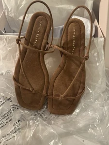 Sandalia Loeffler Randall para mujer Eleanor cacao gamuza con tiras cacao NUEVA EN CAJA talla 7 - Imagen 1 de 6