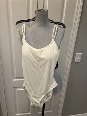 NUEVO CON ETIQUETAS TRAJE DE BAÑO KATE SPADE CORREA PERLA DE UNA PIEZA TRAJE DE BAÑO Crema Talla L Foto 1 de 4