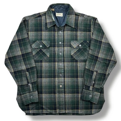 Vintage 70s Arrow Sportswear Men’s Brown Plaid Wool Blend Flannel Shirt Large - Image 1 of 4