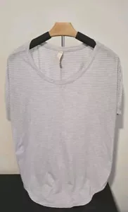 Lucy Womens T-Shirt Top Size Large White Gray Stripes - Picture 1 of 3
