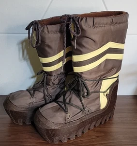 VINTAGE 1980'S RETRO BROWN SNOW BOOTS SIZE US 7-8 MADE IN KOREA - Picture 1 of 23