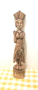 Hand-Carved Wooden Tribal Figurine | Vintage Ethnic Sculpture | Rustic Home 23" - Picture 1 of 4