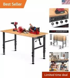 48" Adjustable Workbench with Power Outlet & 2000 lbs Capacity—Lacquered Rubb... - Picture 1 of 9