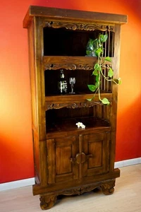 Teak Altholz Schrank Bücherregal Massivholz Regal Möbel Schnitzerei geschnitzt - Bild 1 von 5