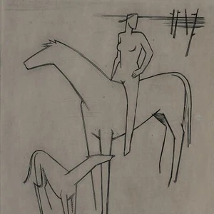 Heinrich Ilgenfritz Pferd Akt Kupferstich Original signiert Nachlassstempel 1948 - Bild 1 von 5