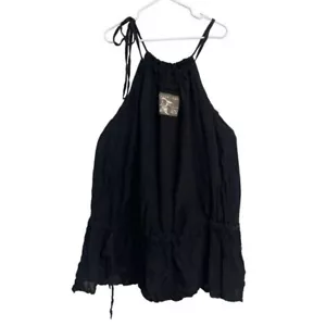 Magnolia Pearl Women's Black Crinkle Linen TUNIC Top Dress OS Straps - Picture 1 of 5