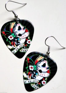 Sugar Skull guitar pick earrings! Day of the Dead Dia de los Muertos Halloween - Picture 1 of 1