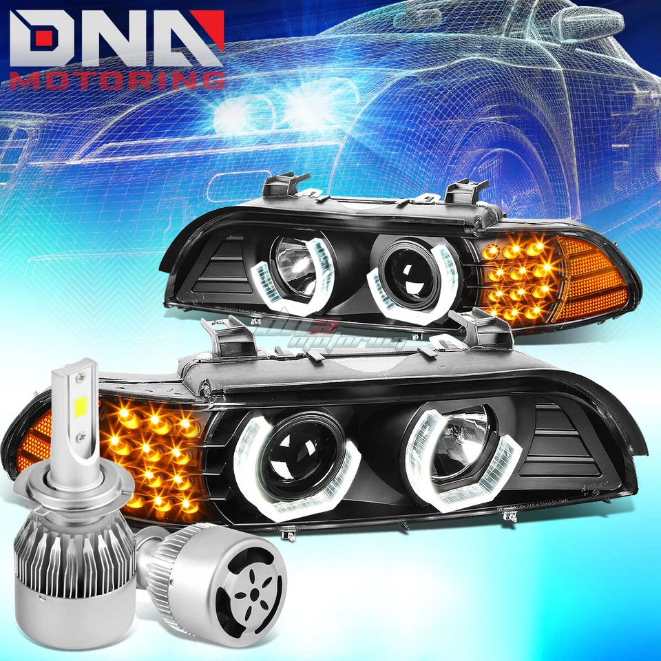 ЧЕРНАЯ 3D ФАРА HALO + УГЛОВАЯ ЛАМПА + БЕЛЫЙ СВЕТОДИОД H7 HID + ВЕНТИЛЯТОР ПОДХОДИТ 96-03 E39 5-SERIES - Изображение 1 из 4