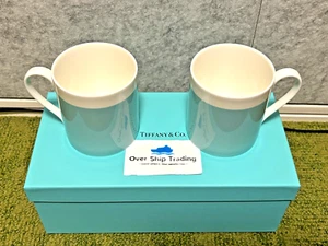 Tiffany & Co. Bone China Blue White Coffee Mug Tea Cup 2 Pieces Set - Picture 1 of 6