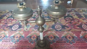 *Rare* VTG Converted Oil Kerosene Alabaster / Brass Student (?) Lamp As -is - Picture 1 of 14