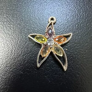 Starfish Charm Pendant Multi Color Glass Stones Silver Tone - Picture 1 of 8