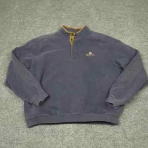 Antigua Sweatshirt Mens Large 1/4 Snap Up Golf Pockets Collared Cotton Blue - Picture 1 of 10