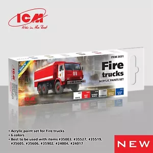 ICM 3031 Acrylfarben Set für Feuerwehrautos grau, rot, braun, blau, weiß, schwarz - Bild 1 von 7